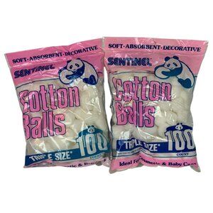 Vintage Sentinel White Cotton Balls 2 Pack 100 Count Each Soft Absorbent